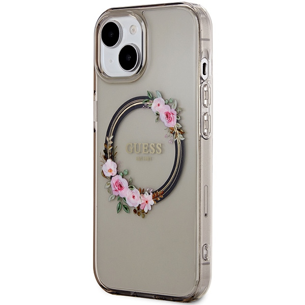 Guess GUHMP15SHFWFCK iPhone 15 / 14 / 136.1" czarny/black hardcase IML Flowers Wreatch MagSafe