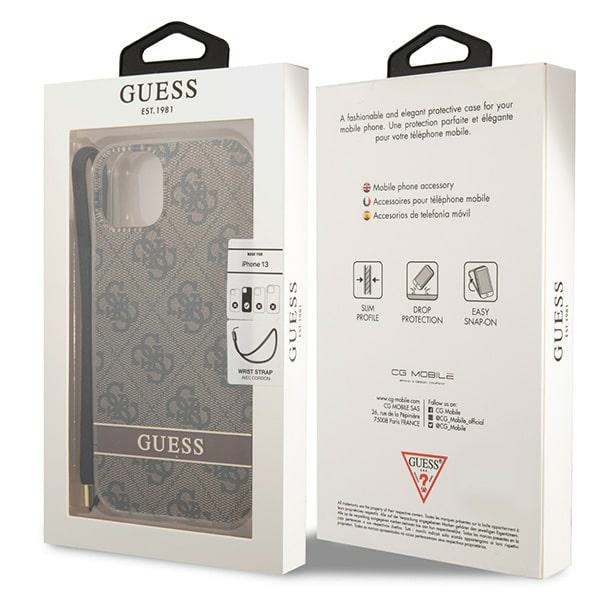 Guess GUOHCP14MH4STW iPhone 14 Plus / 15 Plus 6.7" brązowy/brown hardcase 4G Print Strap