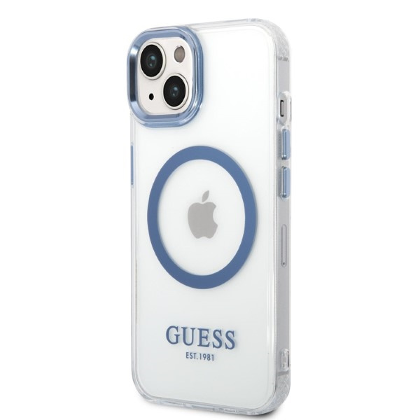 Guess GUHMP14MHTRMB iPhone 14 Plus / 15 Plus 6.7" niebieski/blue hard case Metal Outline Magsafe