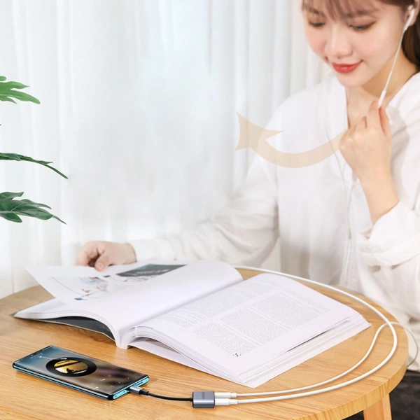 Ugreen audio adapter USB Type C (male) - USB Type C PD QC (female) + 3.5mm mini jack (female) gray (CM231)