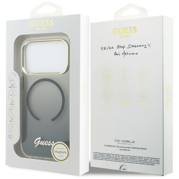 Etui Guess IML Gradient Script Metal     MagSafe do iPhone 17 Pro Max czarny