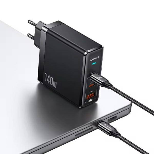 USAMS Ład. siec. 2xUSB-C+1xUSB T52PD140W PD Fast Charging US-CC168 + kabel U82 USB-C/USB-C US-SJ581 240W czarny/black UM Series UMXLOGTC01