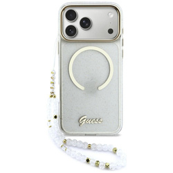 Etui Guess IML Glitters Script Strap     MagSafe do iPhone 17 Pro Max przezroczysty