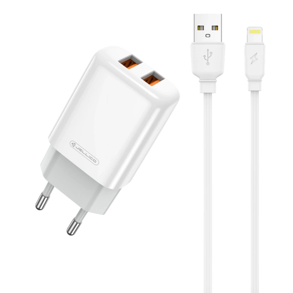 JELLICO wall charger EU02 2.4A 12W 2xUSB + cable Lightning White