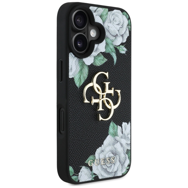 Etui Guess Grained Roses Big 4G logo do  iPhone 16 czarny