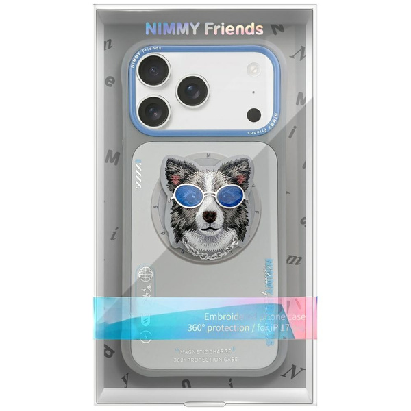 Etui Nimmy Glasses Cool Dog MagSafe do iPhone 17 szary