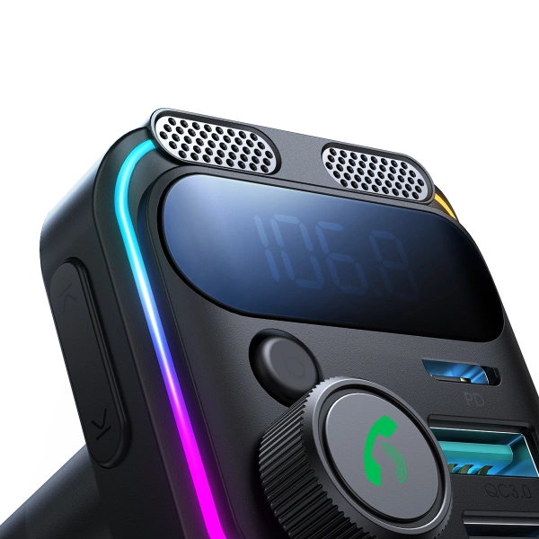 Transmiter FM Joyroom JR-CCB01 48W 2x USB-A USB-C z podwójnym mikrofonem - czarny