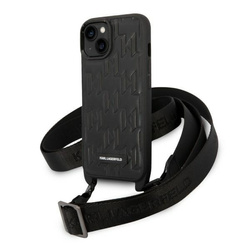 KARL LAGERFELD KLHCP14SSTMMK IPHONE 14 / 15 / 13 6,1" HARDCASE CZARNY/BLACK MONOGRAM PLAQUE LOGO STRAP