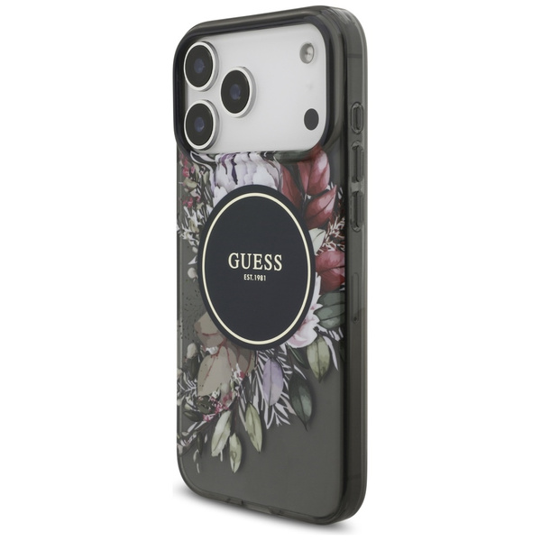 Etui Guess IML Flowers Pearl Strap       MagSafe do iPhone 17 Pro Max czarny