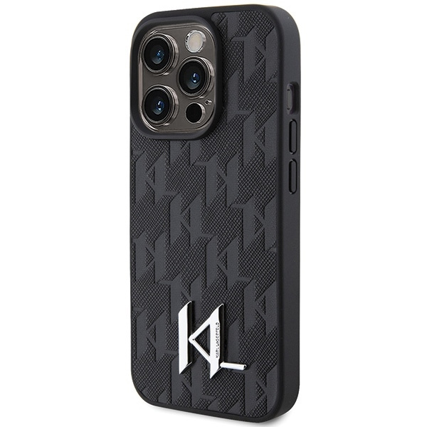 KARL LAGERFELD KLHCP15LPKLPKLK IPHONE 15 PRO 6.1" CZARNY/BLACK HARDCASE LEATHER MONOGRAM HOT STAMP METAL LOGO