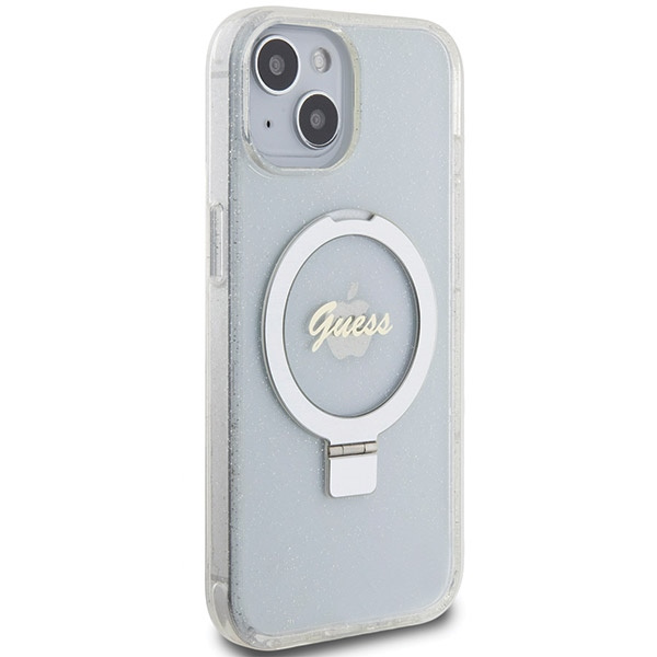 Guess GUHMP15SHRSGSD iPhone 15 / 14 / 13 6.1" przezroczysty/transparent hardcase Ring Stand Script Glitter MagSafe