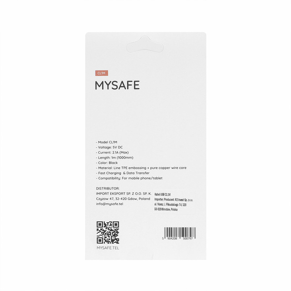 MYSAFE CABLE CL1M LIGHTNING USB 1M BLACK