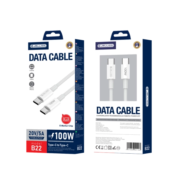 JELLICO kabel B22 USB-C - USB-C PD 100W 1M Biały