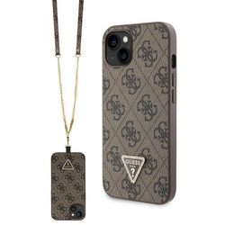 Guess GUHCP13MP4TDSCPW iPhone 13 / 14 / 15 6.1" brązowy/brown hardcase Crossbody 4G Metal Logo