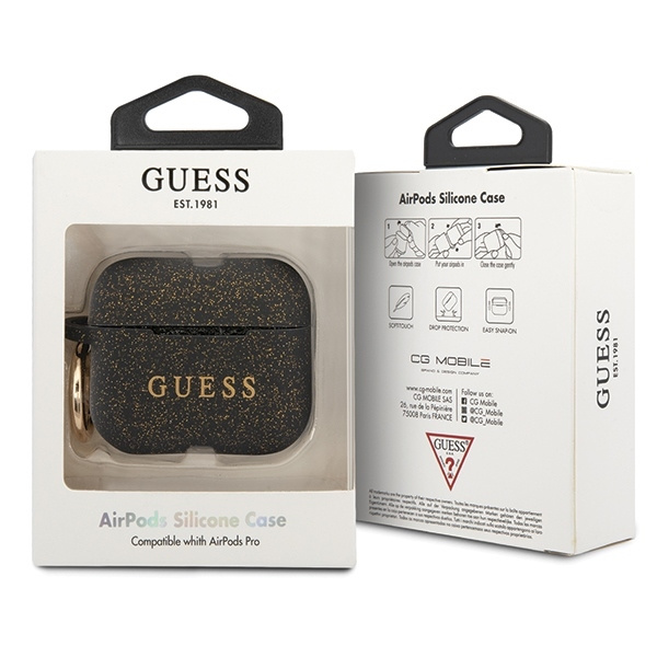 GUESS GUACAPSILGLBK AIRPODS PRO COVER BLACK/BLACK SILICONE GLITTER