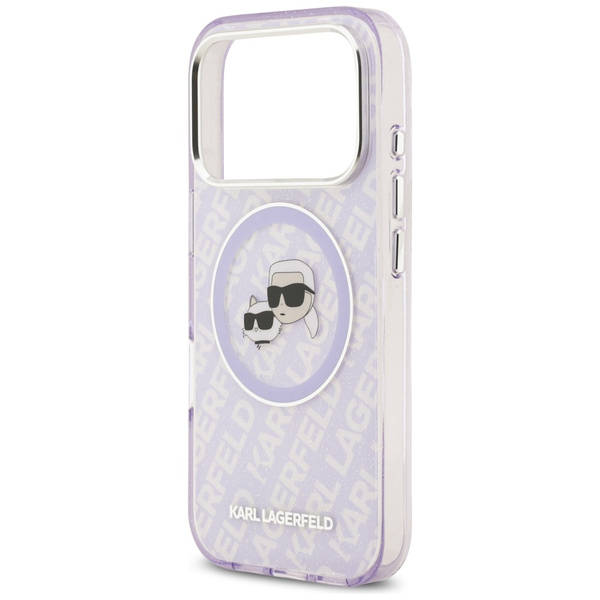 Etui Karl Lagerfeld IML Glitter Karl &   Choupette Heads Logo MagSafe do iPhone 17 Pro Max fioletowy