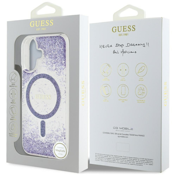 Etui Guess HC Resin Bottom Glitter do iPhone 16 MagSafe fioletowy
