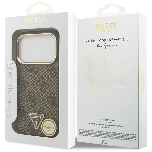 Etui Guess 4G Triangle Logo MagSafe do   iPhone 17 Pro brązowy złoty