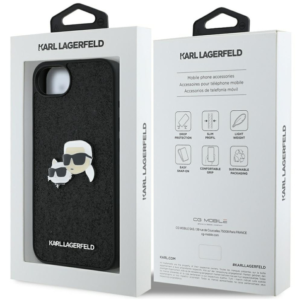 Etui Karl Lagerfeld Fixed Glitter        Karl&Choupette Heads Metal Pin do iPhone 16e czarny