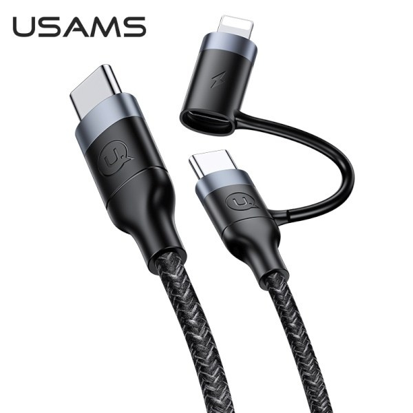 USAMS Kabel pleciony U78 USB-C na USB-C LED 3m 100W Fast Charging czarny/black SJ559USB01 (US-SJ559)