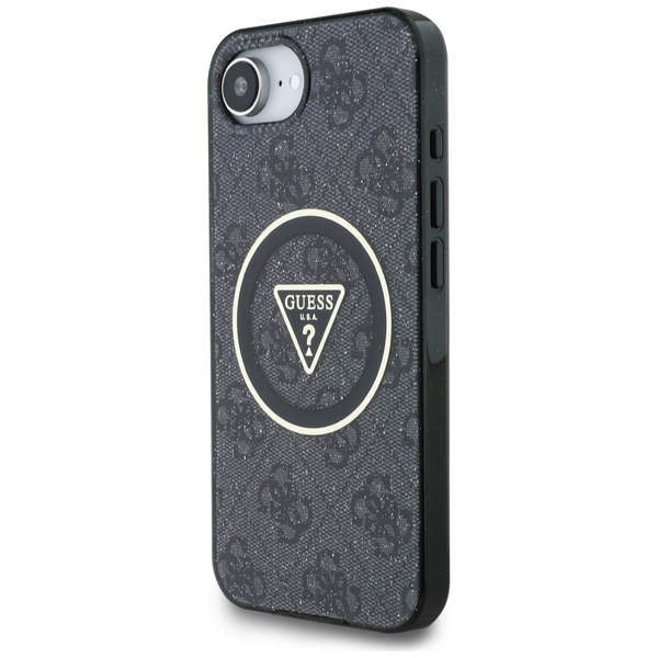 Etui Guess IML Metal Glitter 4G Circle   Triangle MagSafe do iPhone 16e czarny