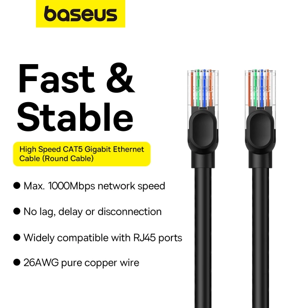 Baseus High Speed ​​Cat 5 RJ-45 1000Mb/s Ethernet cable 10m round - black