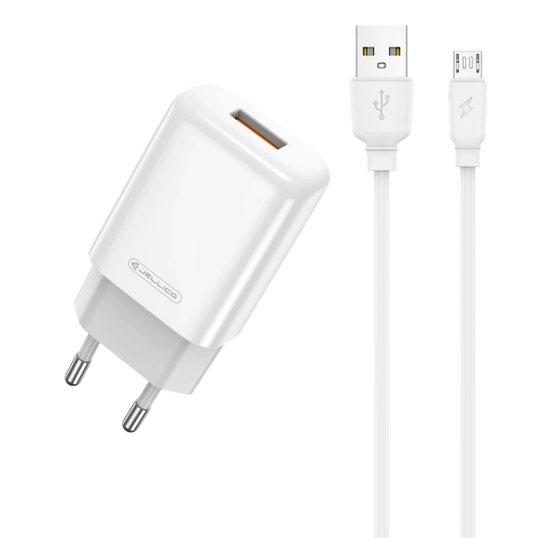 JELLICO wall charger EU01 2.4A 12W 1xUSB + cable Micro White