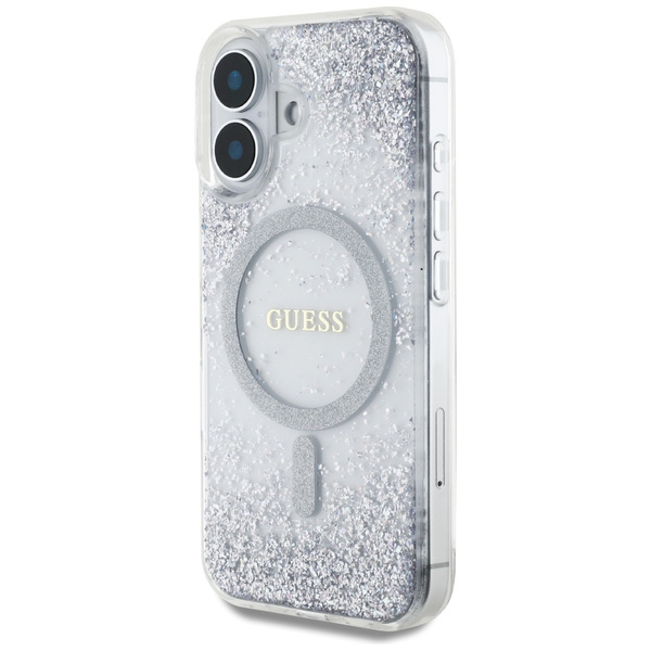 Etui Guess HC Resin Bottom Glitter do    iPhone 16 MagSafe srebrny