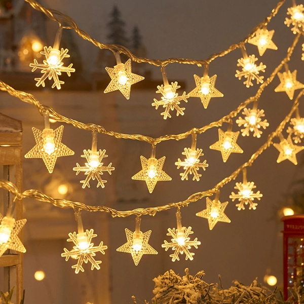 Lampki choinkowe LED snowflake/star - 10m/80 lampek ciepłe białe/warm white zasilane bat. 3xAA EHD-LS06