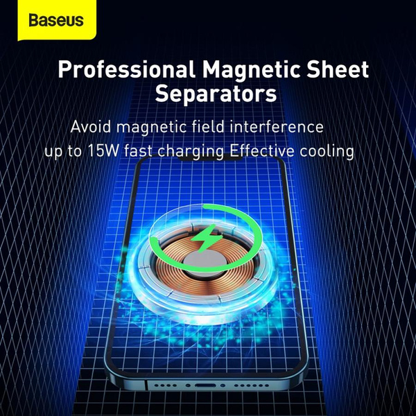 Baseus samochodowy uchwyt magnetyczny bezprzewodowa indukcyjna ładowarka Qi 15 W (kompatybilna z MagSafe do iPhone) czarny (WXJN-01)