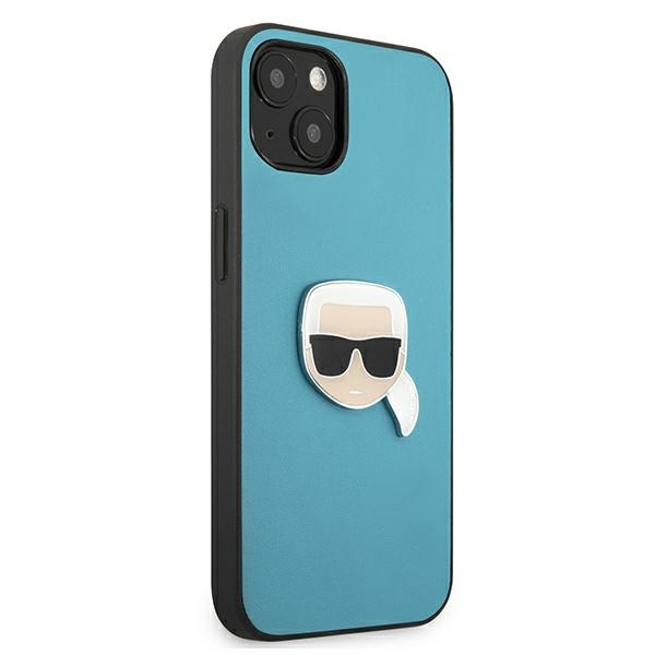 KARL LAGERFELD KLHCP13MPKMB IPHONE 13 / 14 / 15 6,1" NIEBIESKI/BLUE HARDCASE LEATHER IKONIK KARL`S HEAD METAL