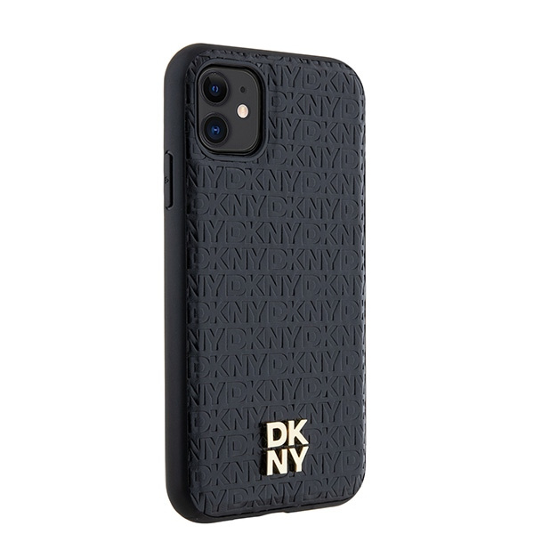 DKNY DKHMN61PSHRPSK iPhone 11 / Xr 6.1"czarny/black hardcase Leather Monogram Pattern Metal Logo MagSafe