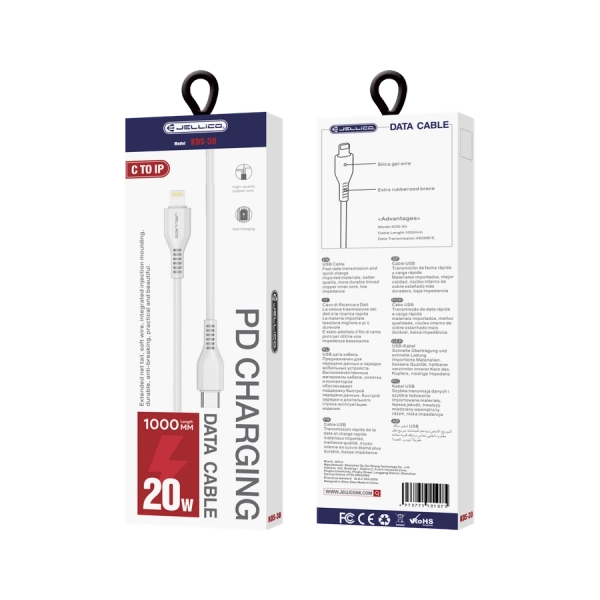 JELLICO cable KDS-30 USB-C - Lightning PD 20W 1M White