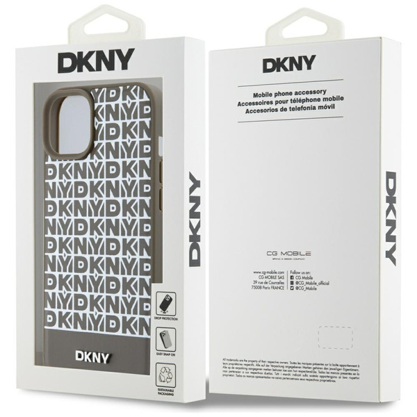 DKNY DKHMP15SPSOSPW iPhone 15 / 14 / 136.1" brązowy/brown hardcase Leather Printed Pattern Metal Logo MagSafe