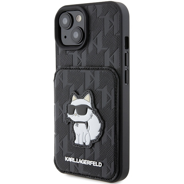 Karl Lagerfeld Saffiano Cardslots and Stand Monogram Choupette case for iPhone 15 - black