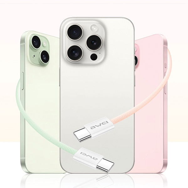 AWEI kabel CL-219T USB-C na USB-C60W czarny/black iPhone 15