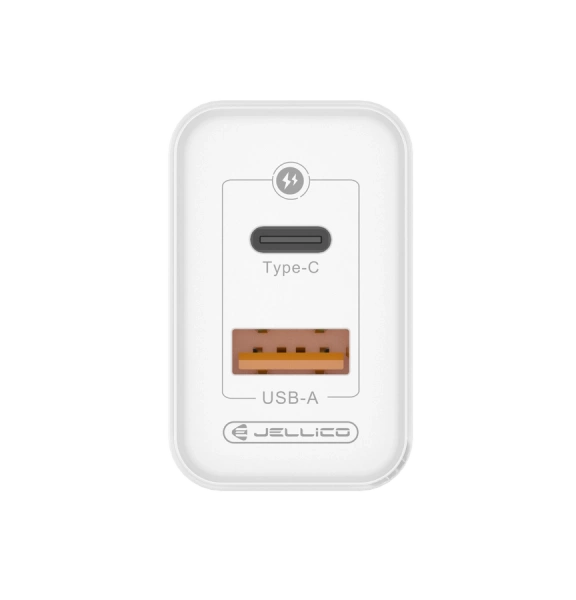 JELLICO ładowarka sieciowa C107 GaN PD 45W 1xUSB-C + 1xUSB QC3.0 Biały
