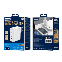JELLICO ładowarka sieciowa C118 GaN PD 100W 2xUSB-C + 1xUSB QC3.0 Biały