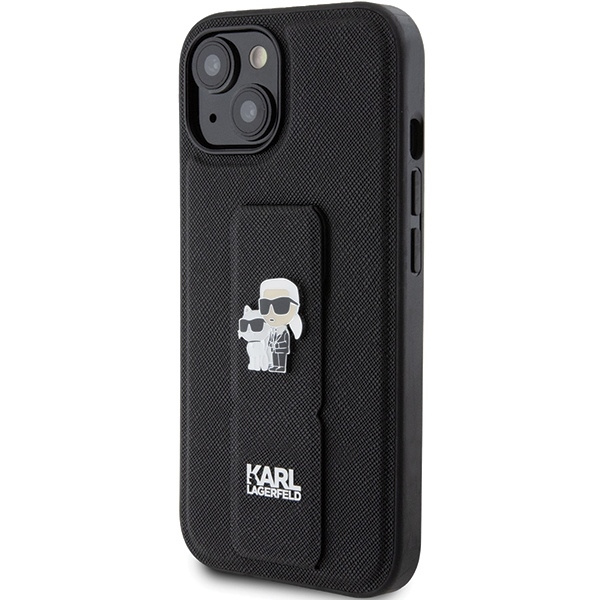 Etui Karl Lagerfeld Gripstand Saffiano Karl&Choupette Pins na iPhone 15 Plus / 14 Plus - czarne
