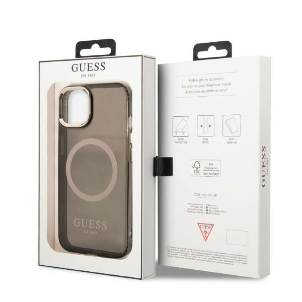 Guess GUHMP13MHTCMK iPhone 13 / 14 / 15 6.1" czarny/black hard case Gold Outline Translucent MagSafe