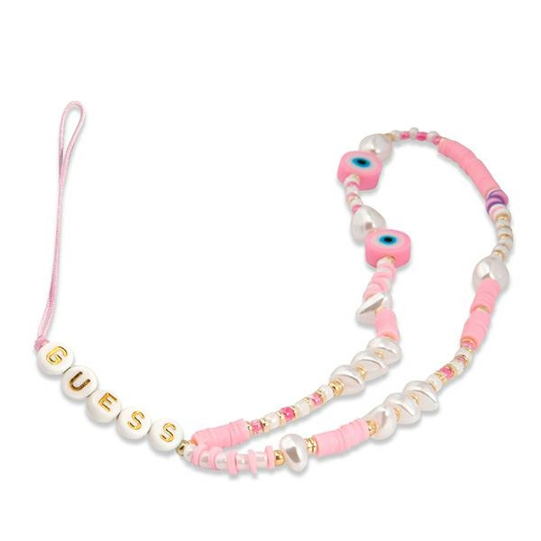 GUESS GUSTSHP PHONE PHONE STRAP RÓZOWY/PINK BEADS SHELL