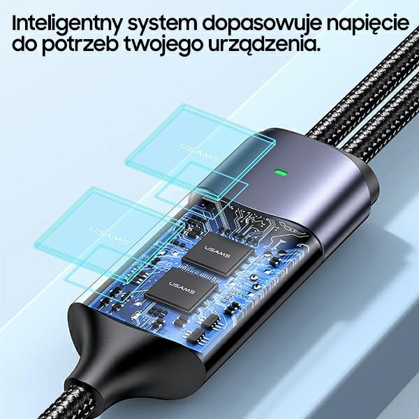 USAMS Kabel U71 USB-C/ Lighning na USB-C1,2m 100W PD Fast Charge czarny/black SJ550USB01(US-SJ550)