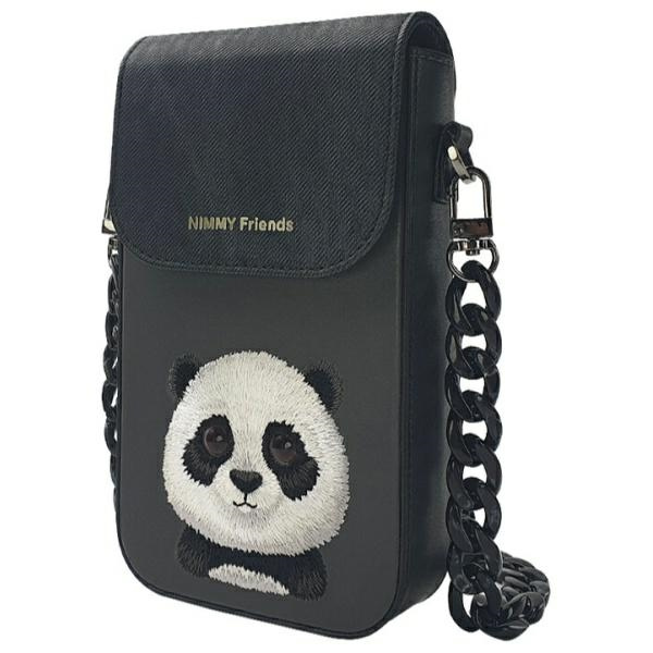 Nimmy Zestaw 3w1 torebka na telefon + portfel + etui na lokalizator czarny/black Big Eyed Pet 2.0 Panda
