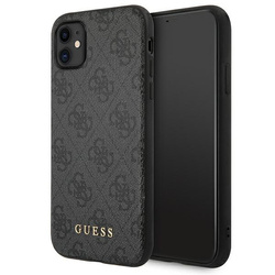 Guess GUHCN61G4GFGR iPhone 11 / Xr 6,1"szary/grey hard case 4G Metal Gold Logo