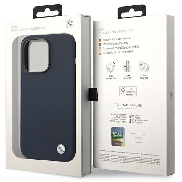 Etui BMW Silicone Metal Logo na iPhone 14 Pro - granatowe