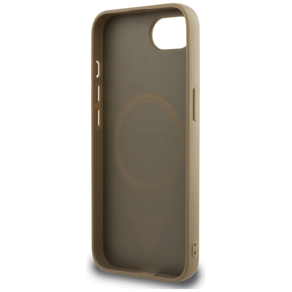 Etui Guess Grained Triangle MagSafe do   iPhone 16e brązowy