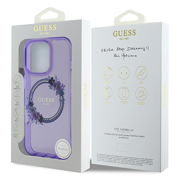 Guess GUHMP16LHFWFCU iPhone 16 Pro 6.3" fioletowy/purple hardcase IML Flowers Wreath MagSafe