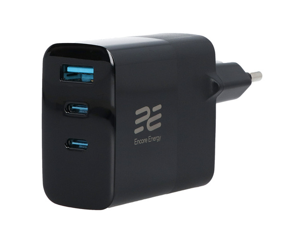 Ladowarka sieciowa Encore Energy GaN QC 4+ PD 3.0 USB-A USB-C x2 65W MD-6583R wyświetlacz