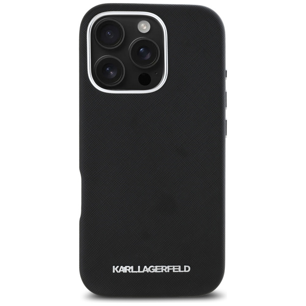 Etui Karl Lagerfeld Saffiano Full         Wrapped Elongated Metal Logo MagSafe do iPhone 16 Pro Max czarny