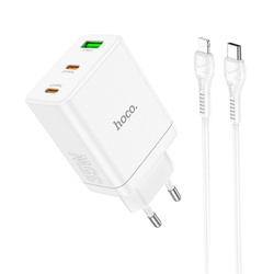 Ładowarka sieciowa do telefonu Hoco 2 x USB C + USB A QC3.0 PD 3A 35W + kabel USB C do Lightning N33 biała